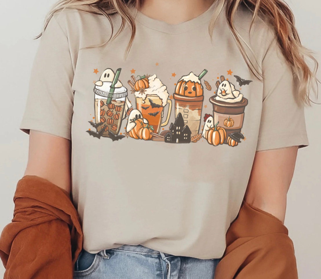 Cute Fall Coffee Tee Pumpkin Latte Drink Cup Spice Thanksgiving Tee image 1