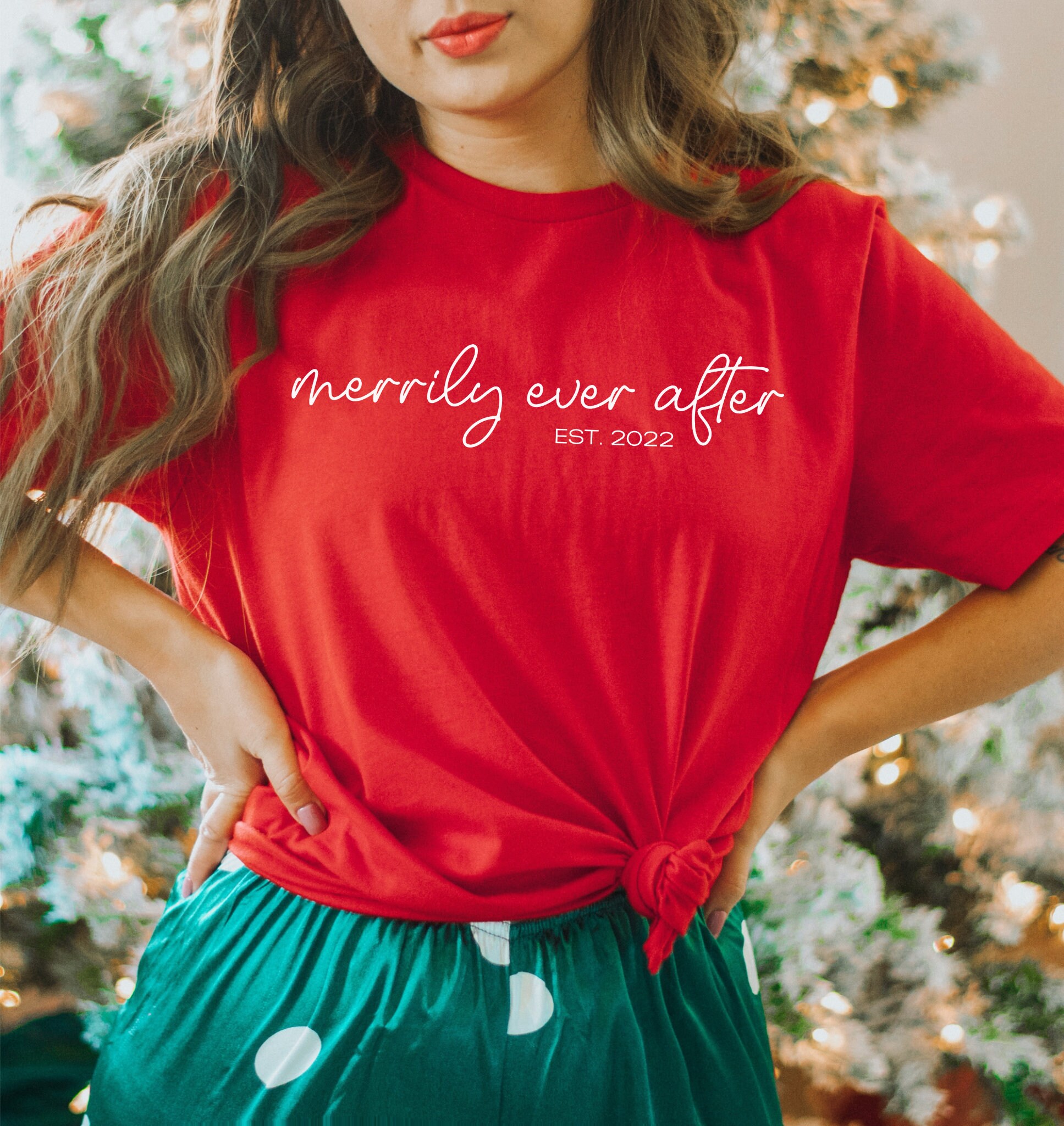 Custom Date Xmas Shirts for Couples: Personalized Merrily Ever After Tees image 2