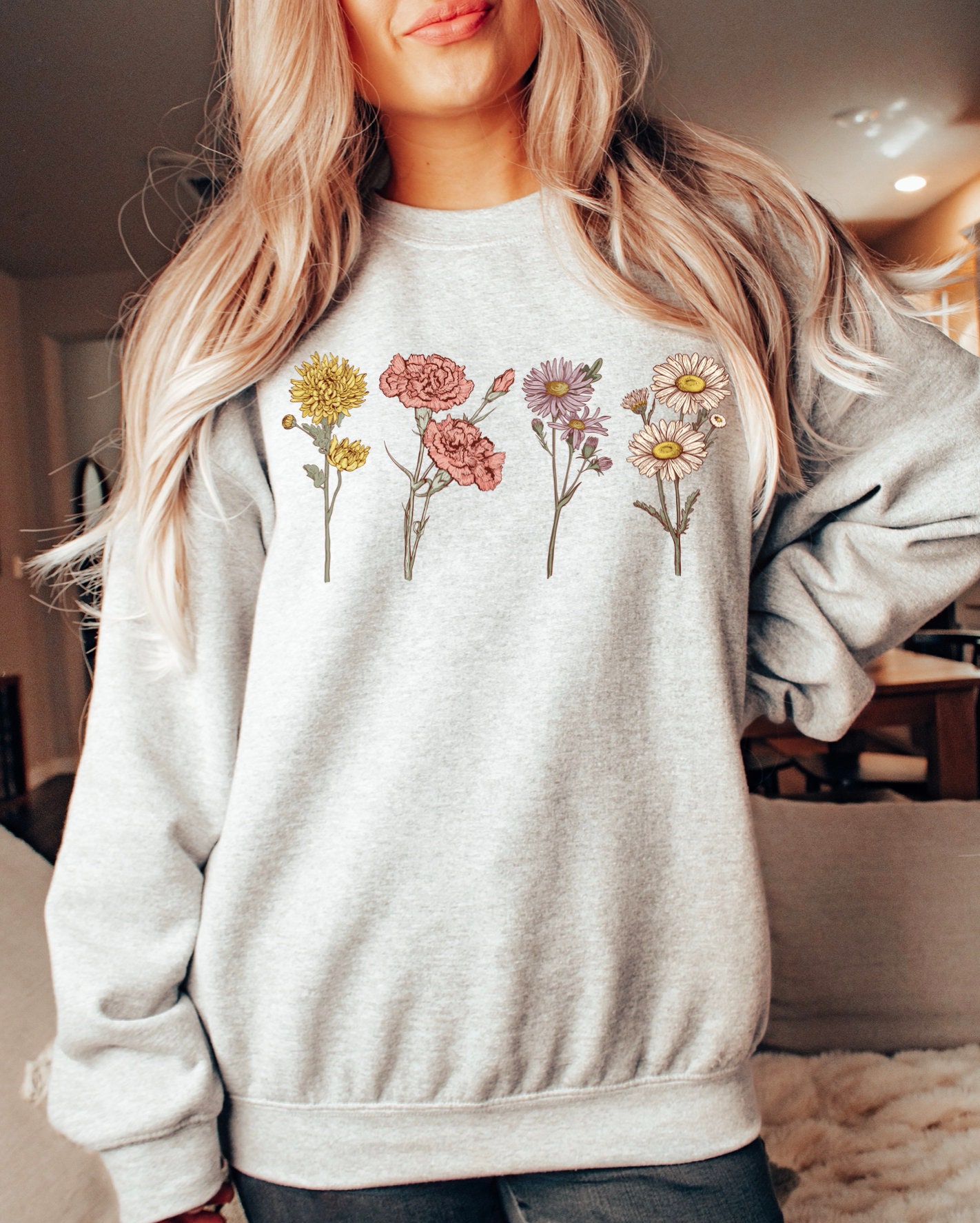 Custom Birth Month Flower Sweatshirt: Christmas Gift for Her image 3