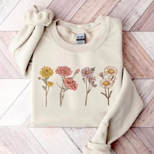 Custom Birth Month Flower Sweatshirt: Christmas Gift for Her image 0