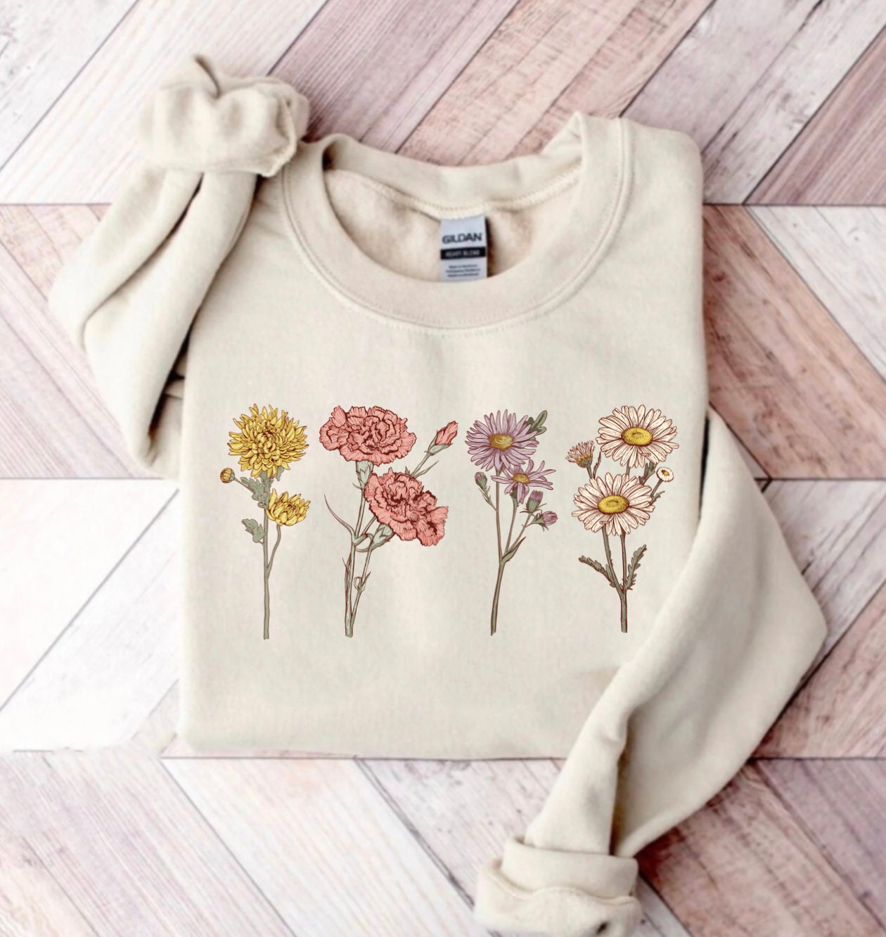 Custom Birth Month Flower Sweatshirt: Christmas Gift for Her image 0