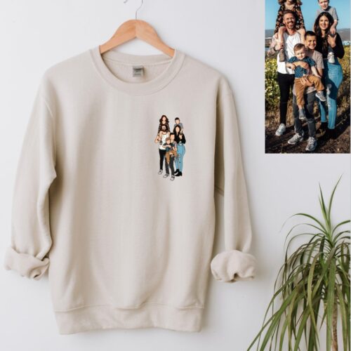 Unique Custom Christmas Present for Mom: Outline Drawing Family Portrait Print Sweatshirt image 0