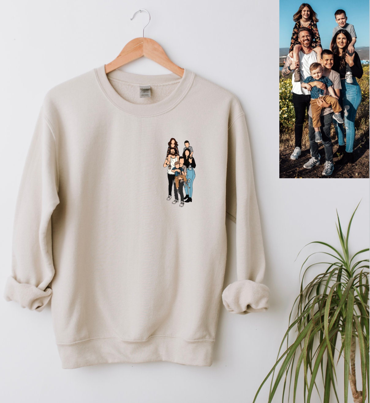 Unique Custom Christmas Present for Mom: Outline Drawing Family Portrait Print Sweatshirt image 0