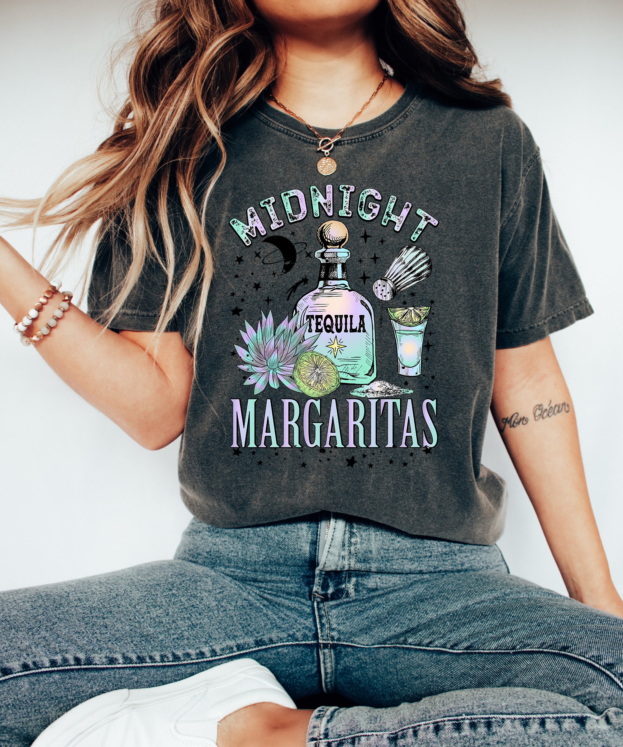 Midnight Margaritas Shirt - Witchy Halloween Tequila Vibes image 1