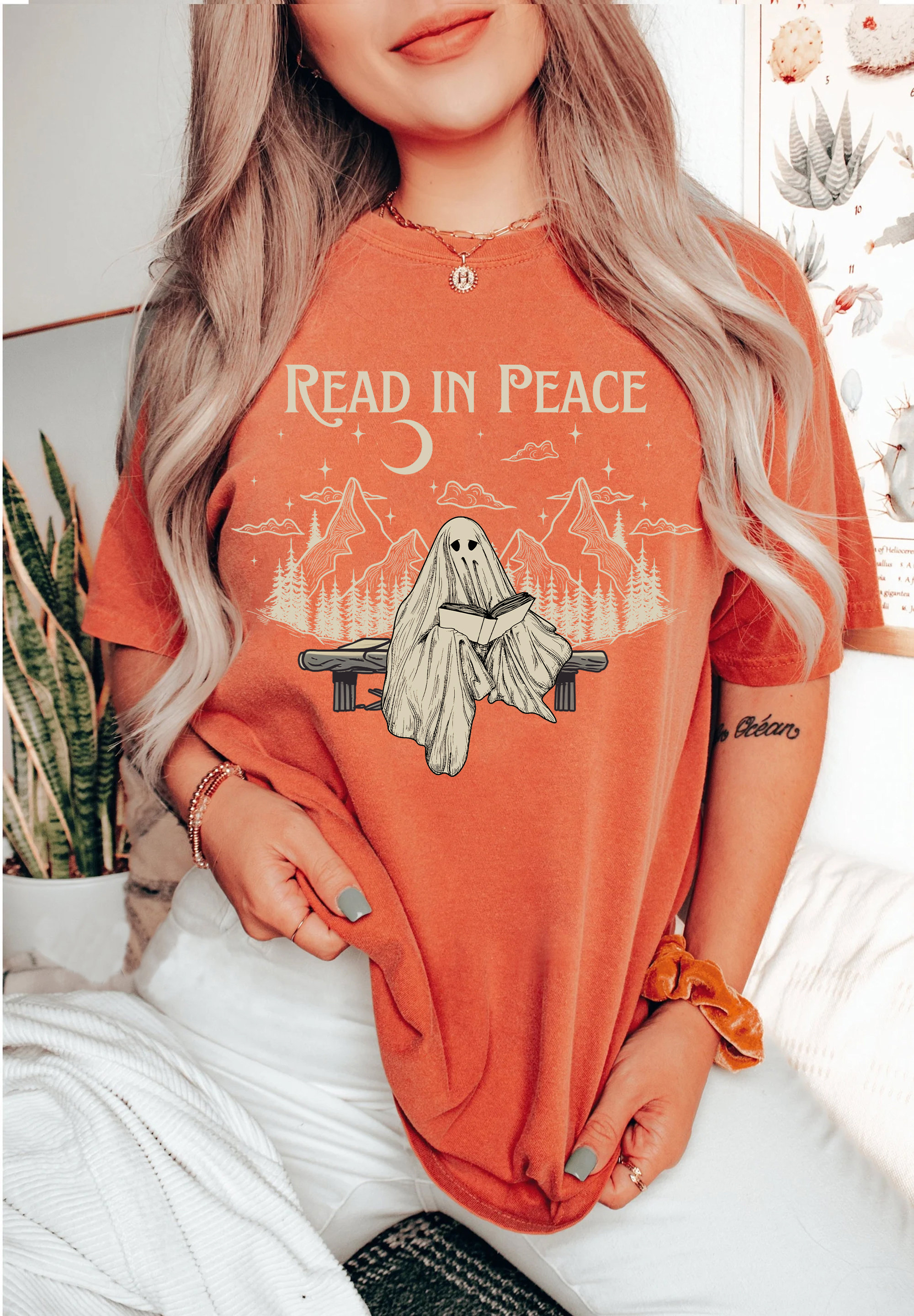 Book Lover Halloween Funny Ghost Nerd Teacher Librarian Spooky Season Shirt image 0