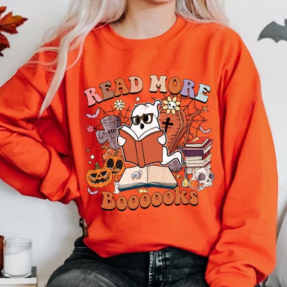 Retro Read More Books Ghost Teacher Halloween Shirt: Vintage Librarian Gift for Book Lover image 4