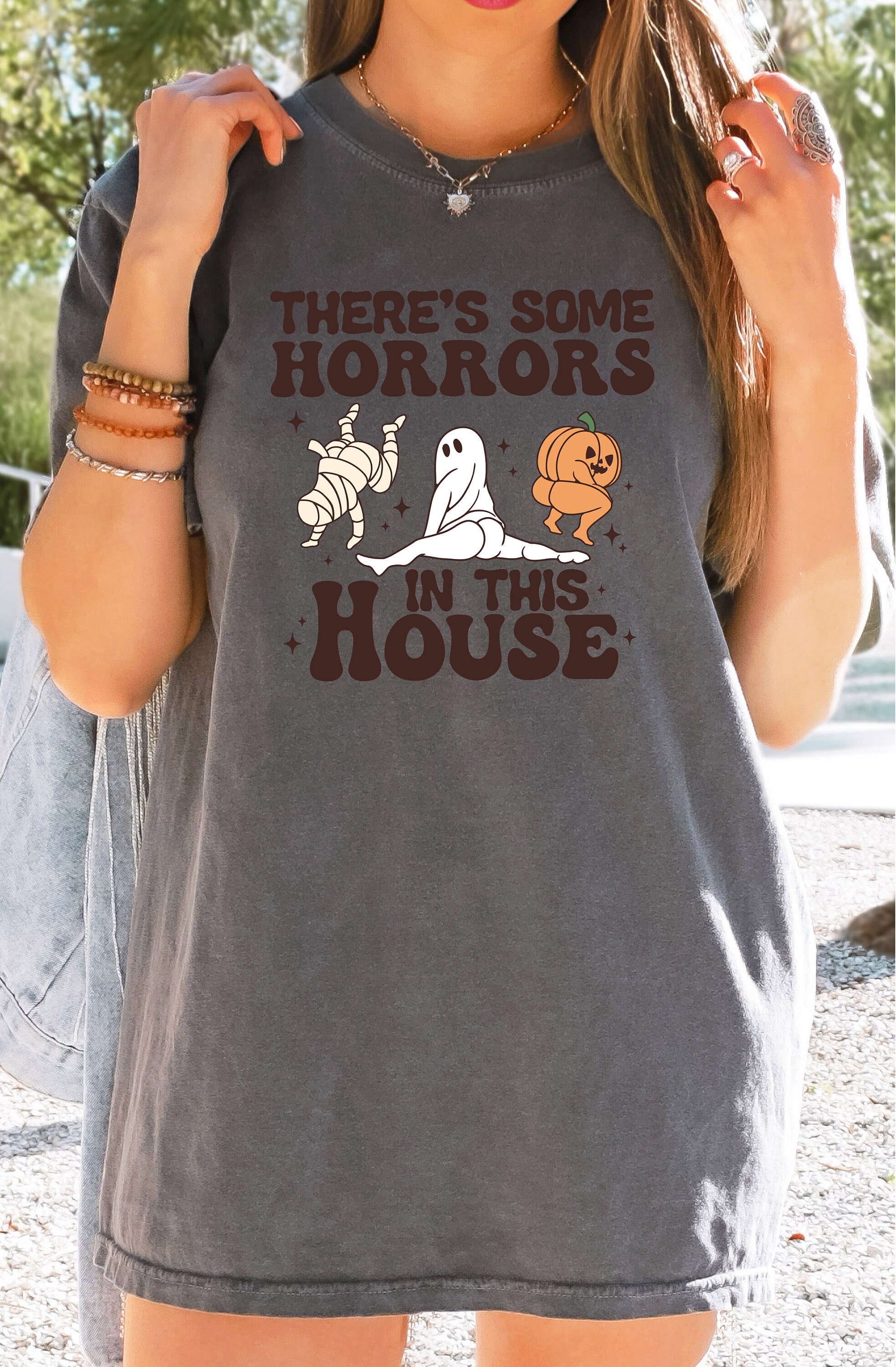 Funny Halloween Shirt: There's Some Horrors In This House Retro Tee image 5