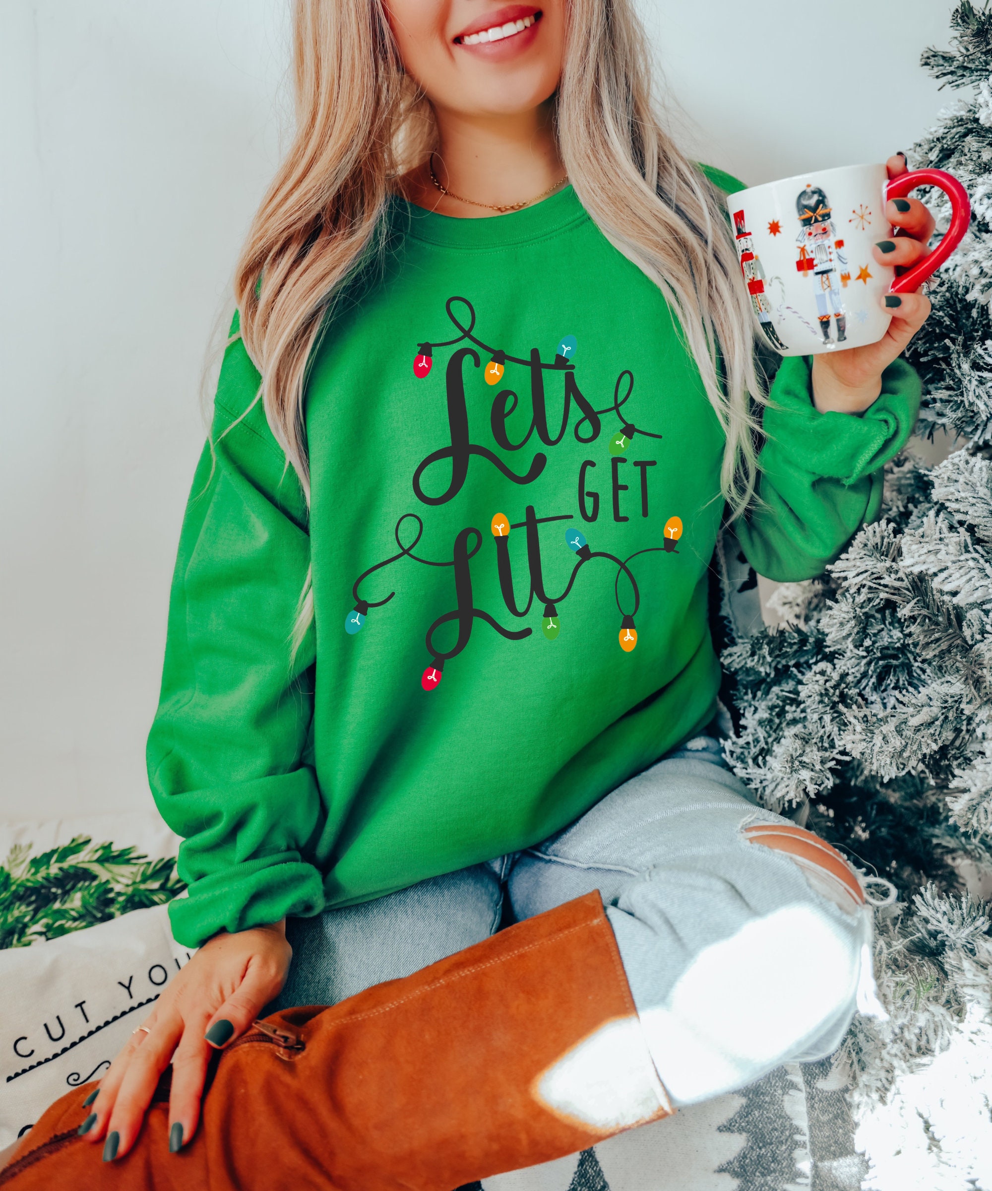 Let's Get Lit Christmas Sweatshirt - Festive Holiday Style image 1