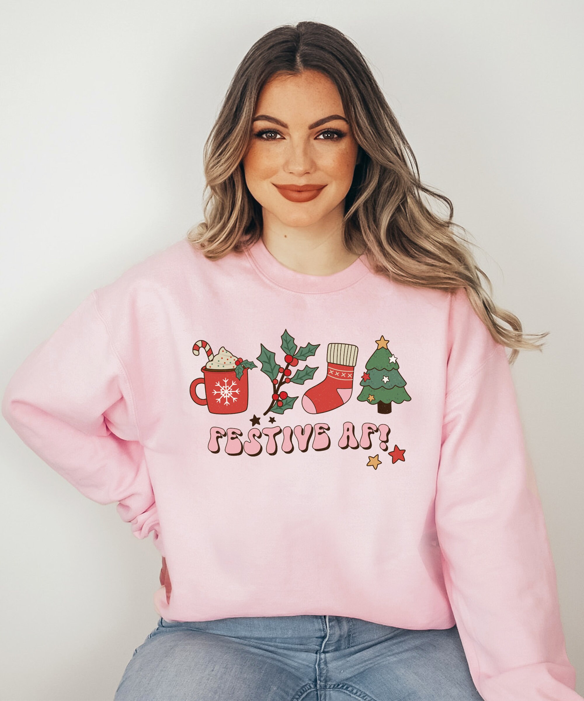 Festive Womens Christmas Sweatshirt - Merry & Festive AF Design image 6