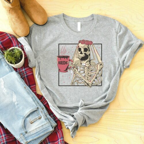 Funny Skeleton Bride Shirt - Halloween Bachelorette Party Tee image 0