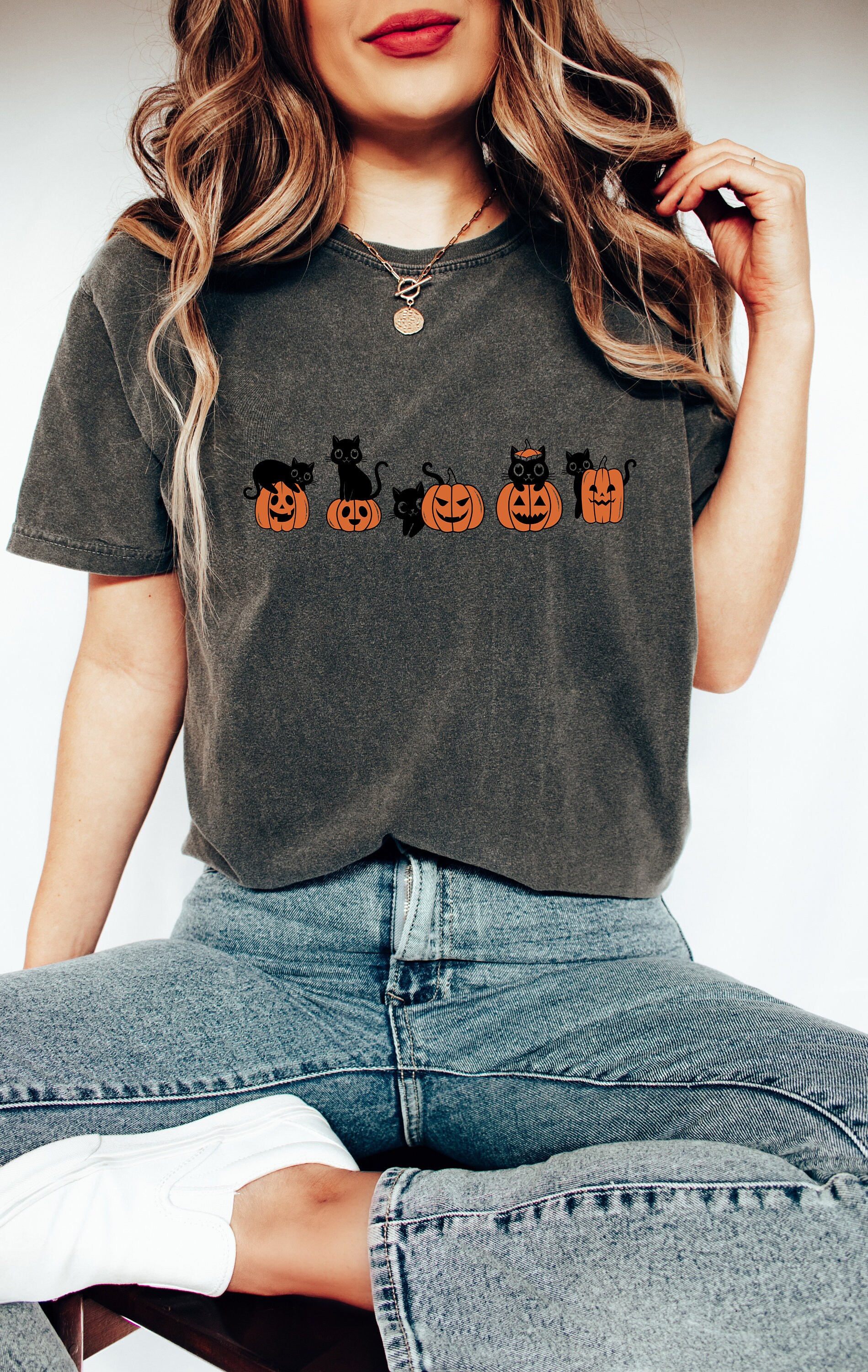 Halloween Black Cat Shirt: Fall Pumpkin Cat Shirt image 5