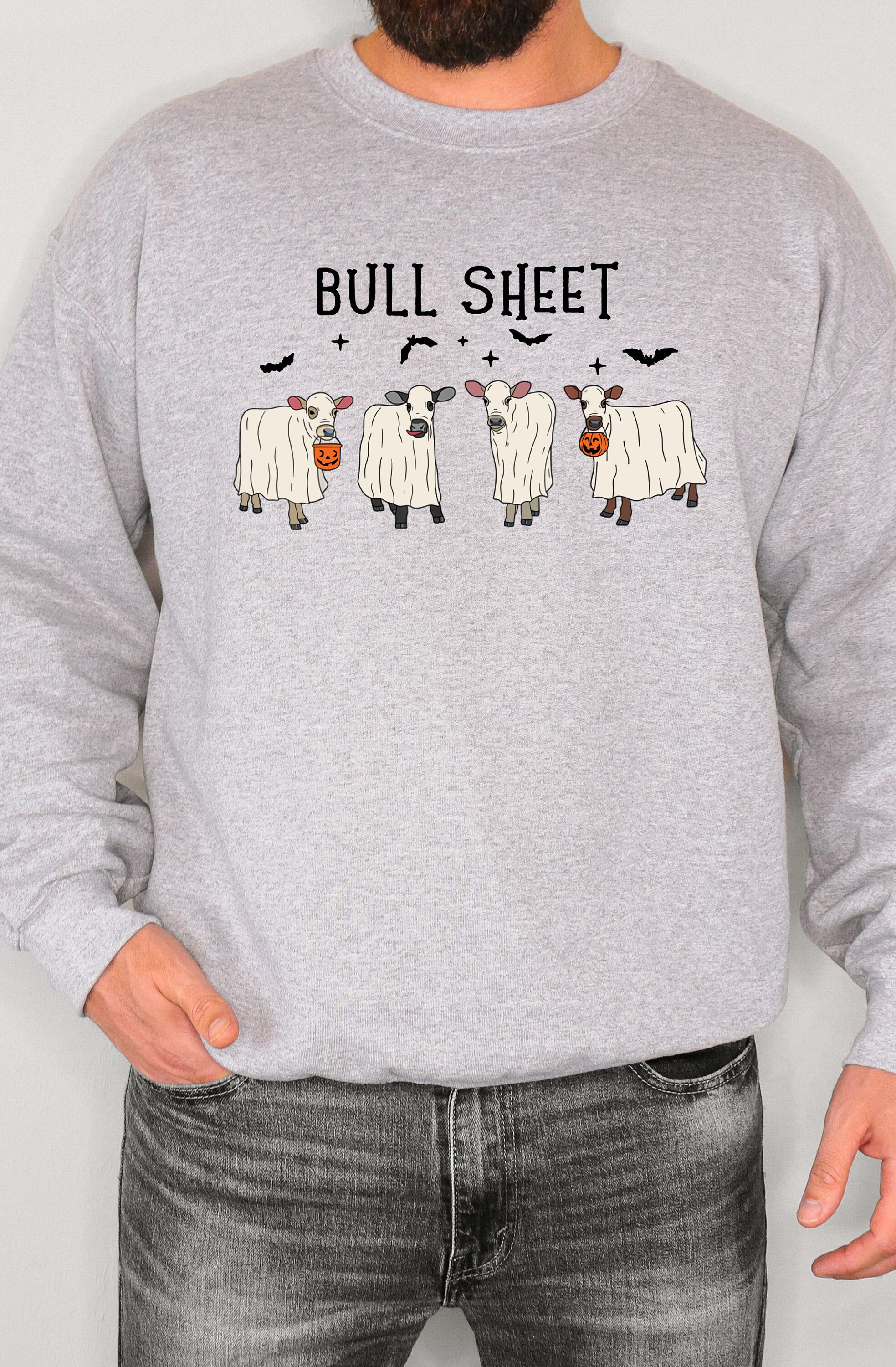 Bull Sheet Ghost Cow Sweatshirt: Cute Spooky Western Halloween Gift Shirt image 1