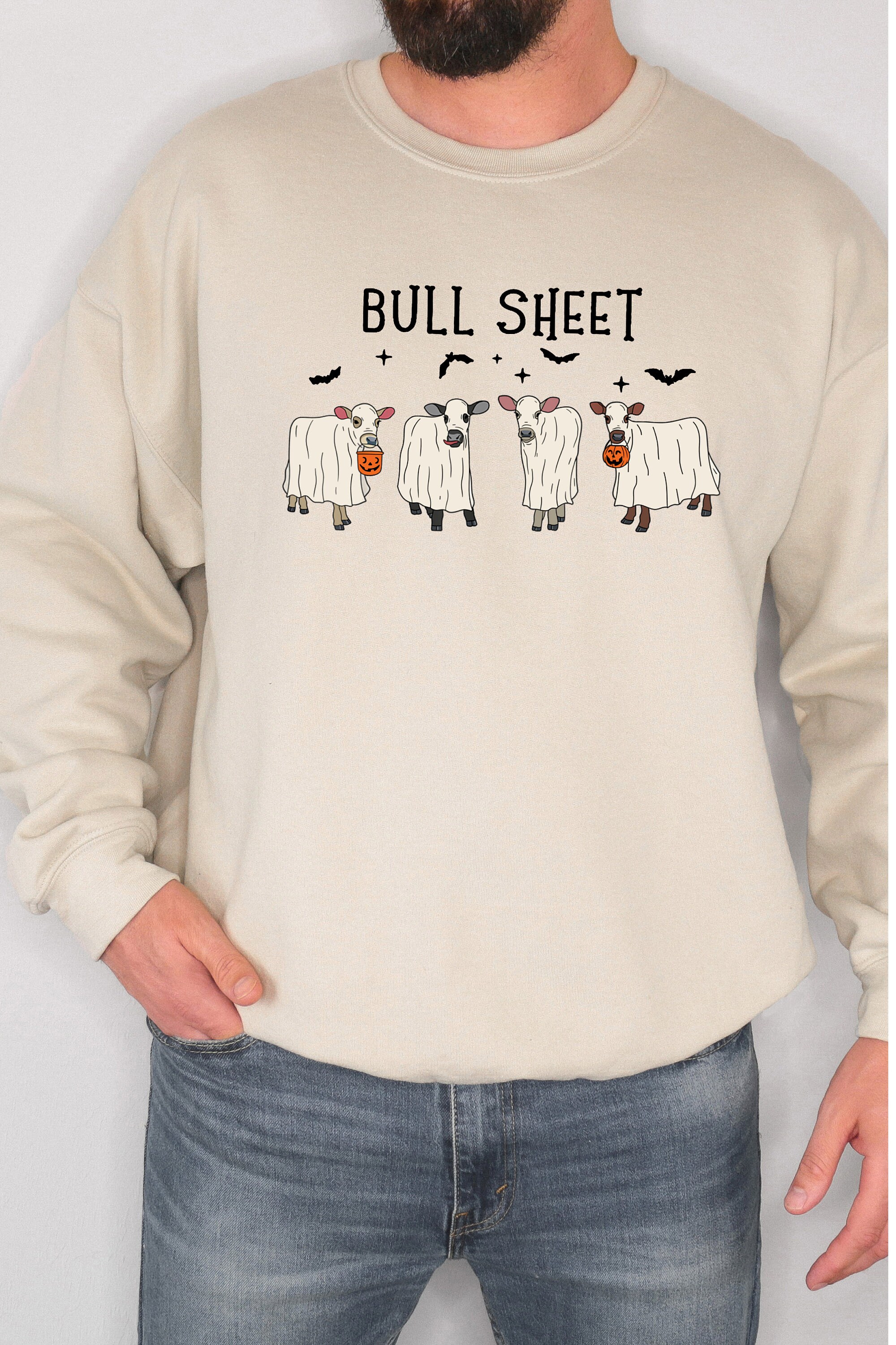 Bull Sheet Ghost Cow Sweatshirt: Cute Spooky Western Halloween Gift Shirt image 3