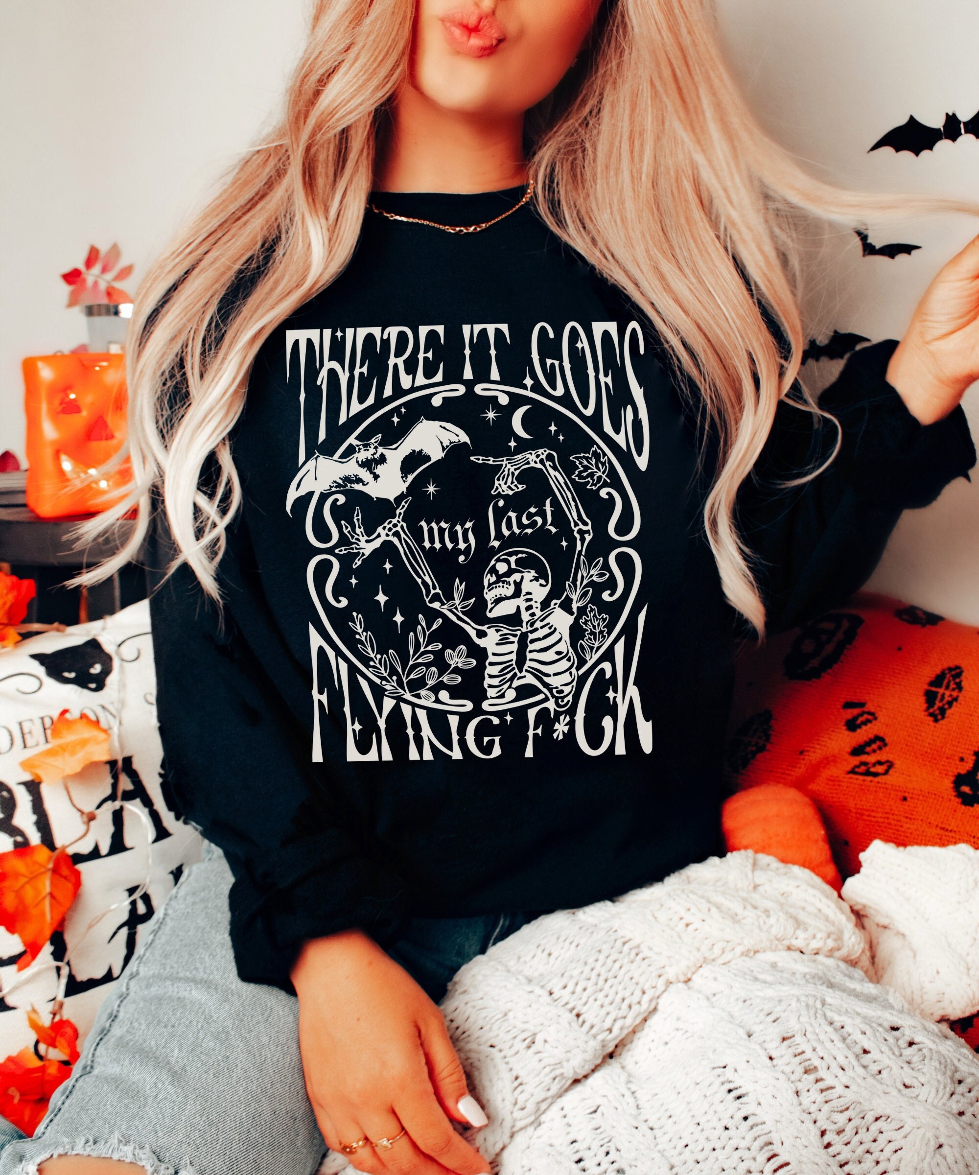 There It Goes My Last F*ck Shirt - Funny Halloween Skeleton Gift image 1