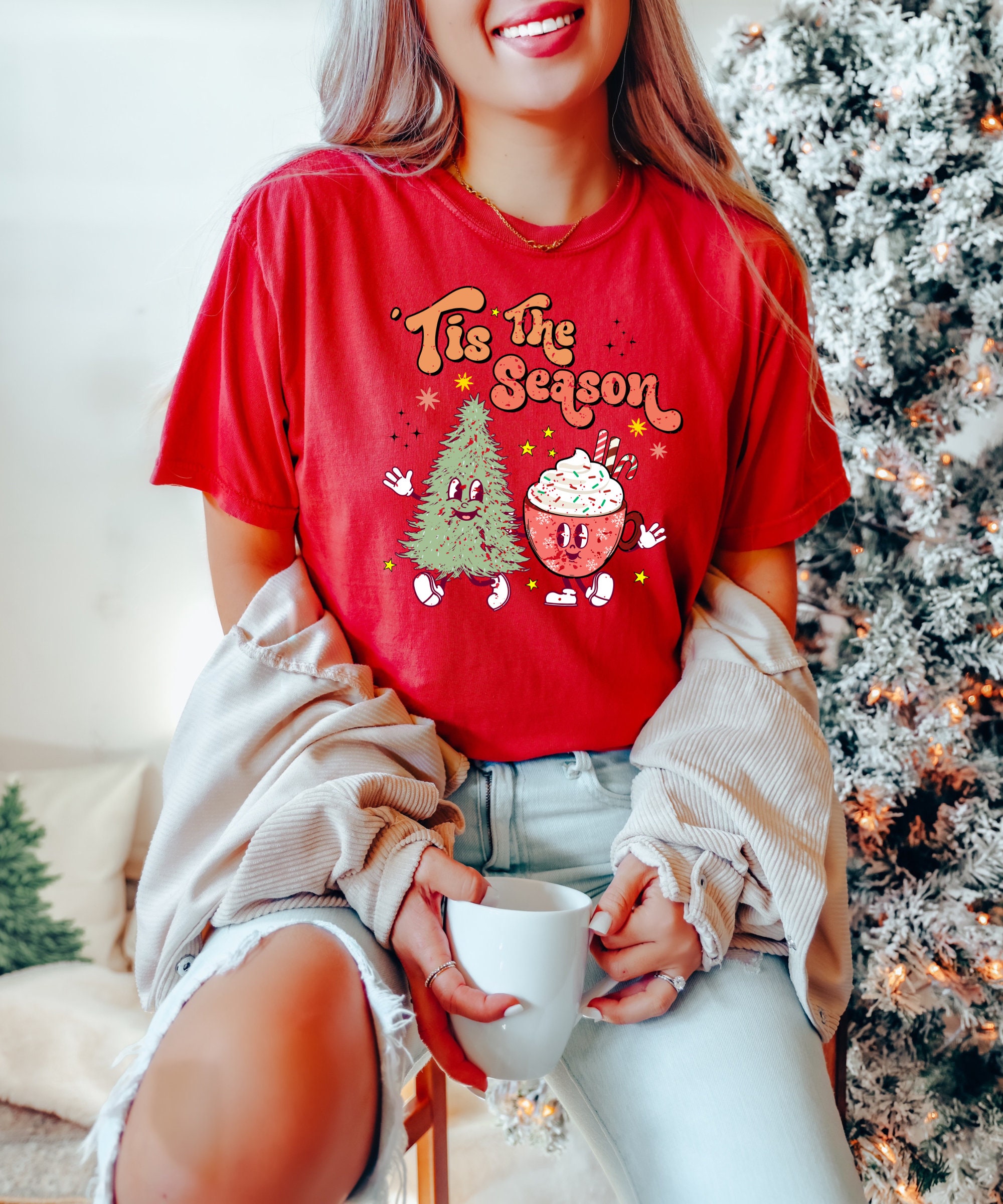 Tis the season Christmas T-shirt Cute Christmas Tree Shirt image 2