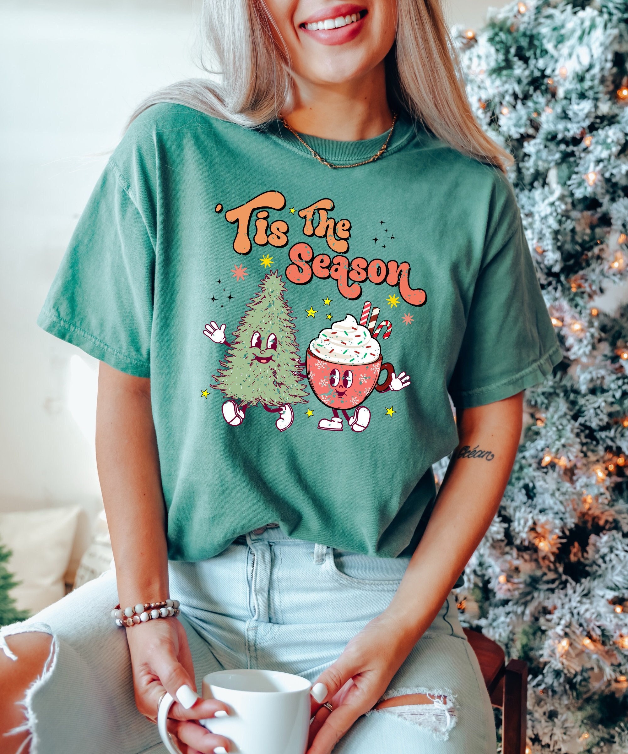 Tis the season Christmas T-shirt Cute Christmas Tree Shirt image 1