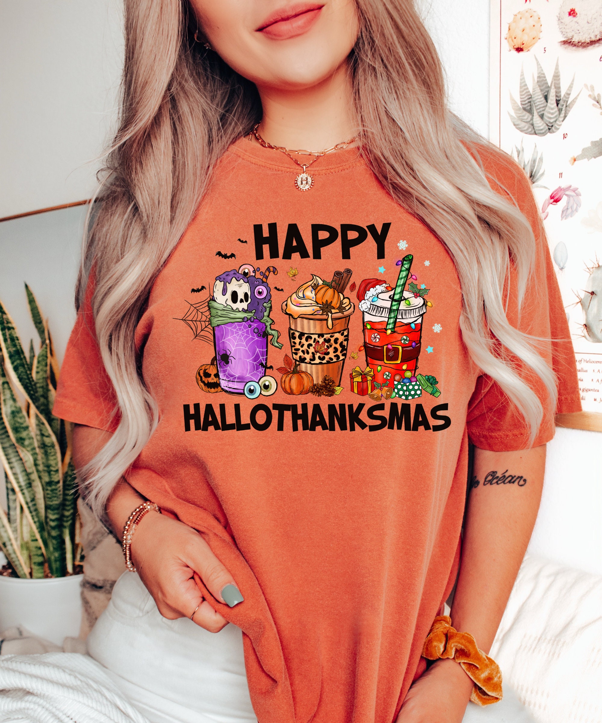 Happy Hallothanksmas Shirt - Festive Holiday Season Tee Christmas Shirt image 1