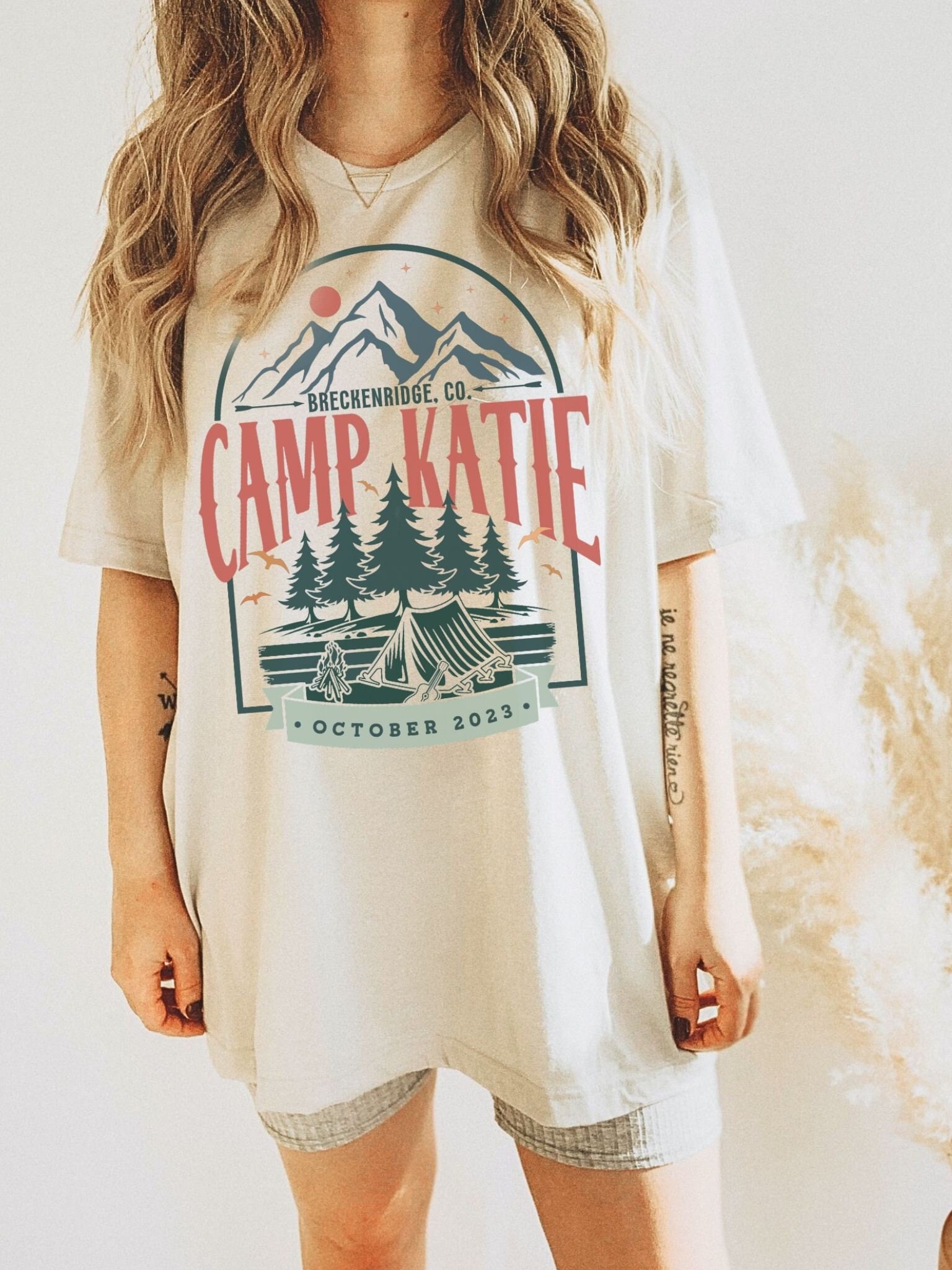Custom Camp Bachelorette Tees - Retro Mountain & Lake Bridal Party image 0