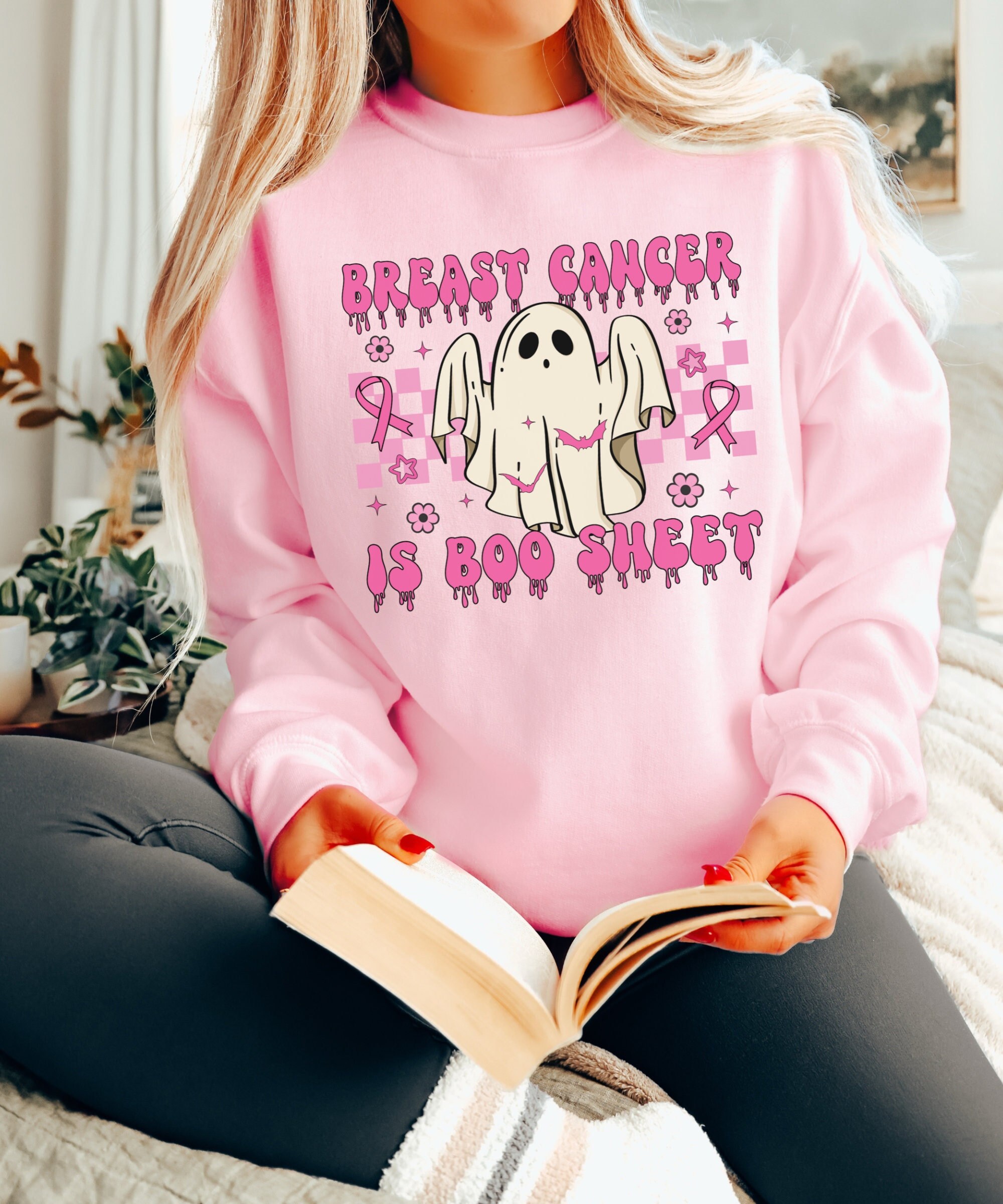 Breast Cancer Is Boo Sheet Sweatshirt - Funny Halloween Cancer Warrior Gift image 0