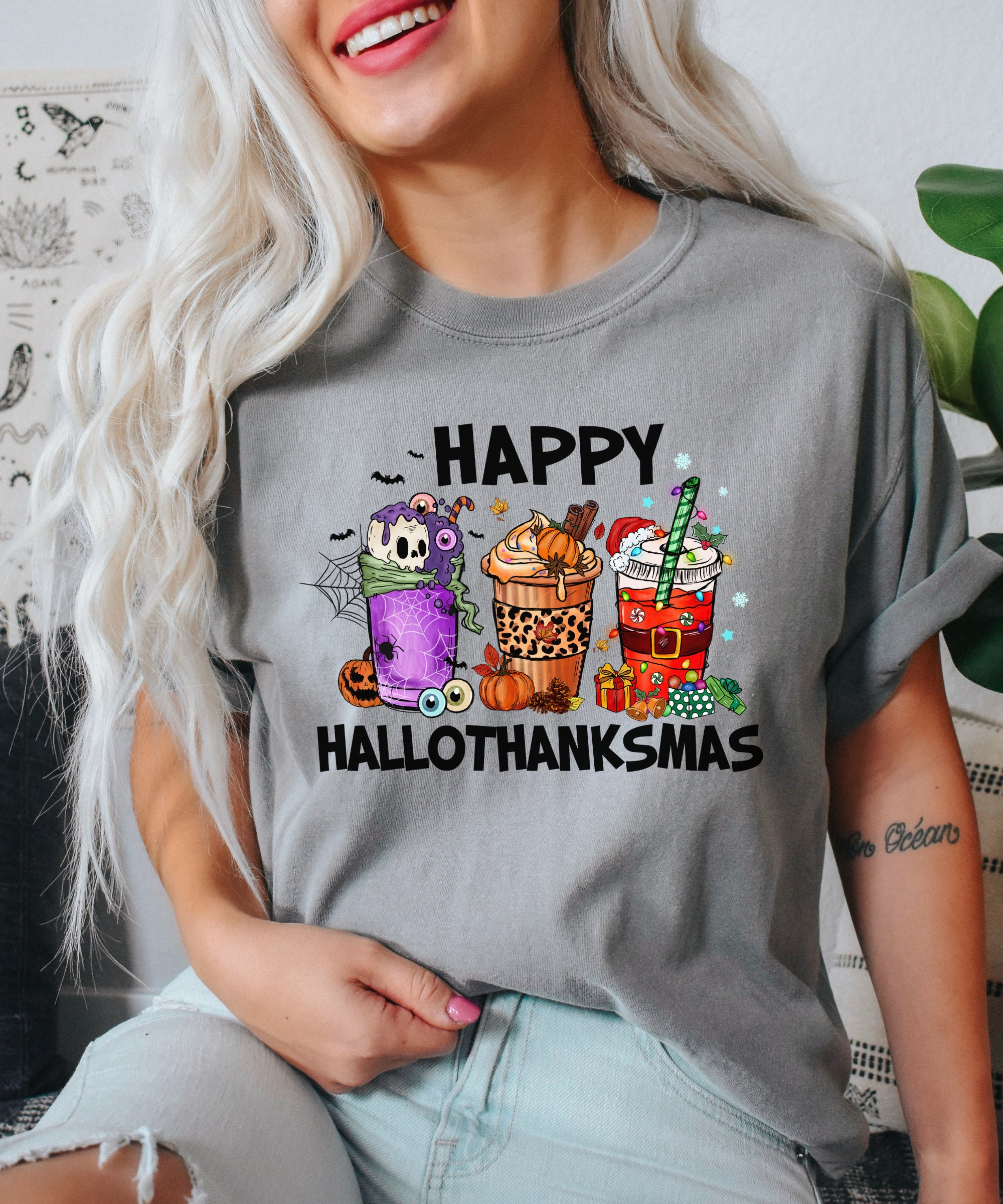 Happy Hallothanksmas Shirt - Festive Holiday Season Tee Christmas Shirt image 3