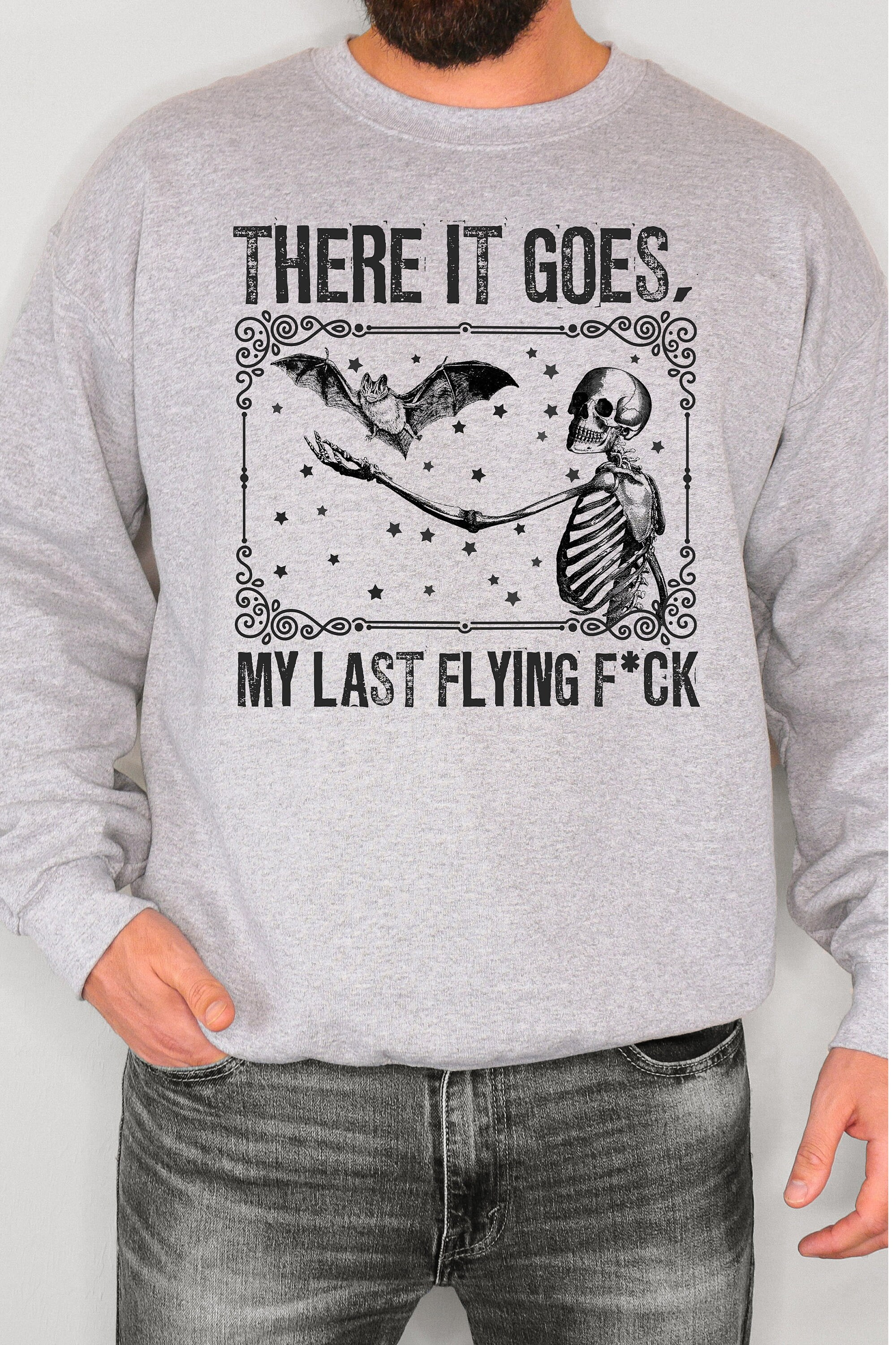 There It Goes My Last Flying F*ck: Sarcastic Skeleton Spooky Vibes Halloween Tee image 2