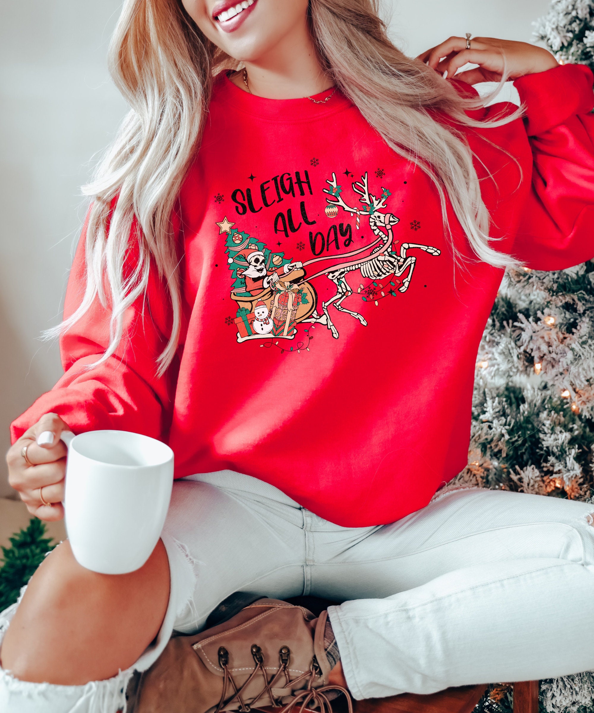 Sleigh All Day Funny Christmas Sweatshirt - Xmas Gift for Women image 2