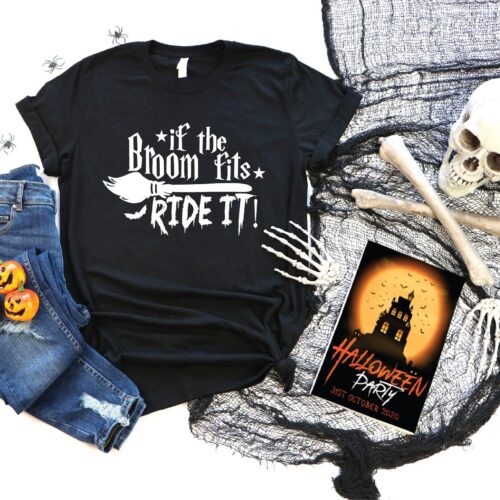 Ride the Broom: Trendy & Funny Witch Halloween Tees 2024 image 0