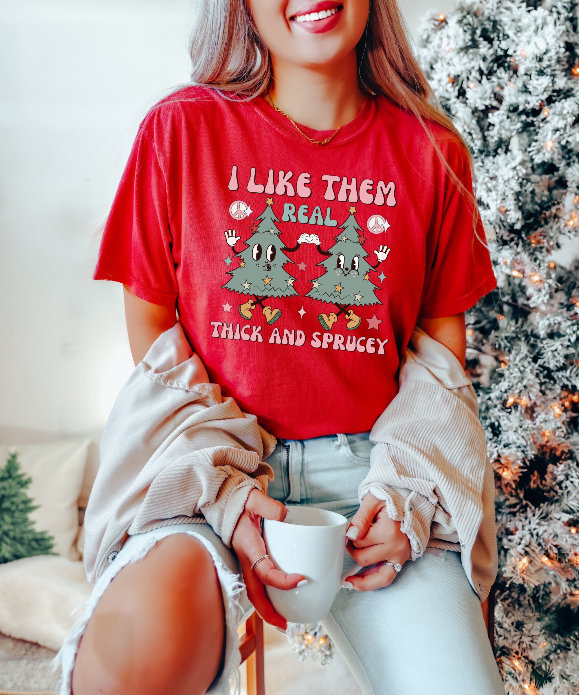 Thick & Sprucey Funny Christmas Shirt - Retro Holiday Sweatshirt image 2