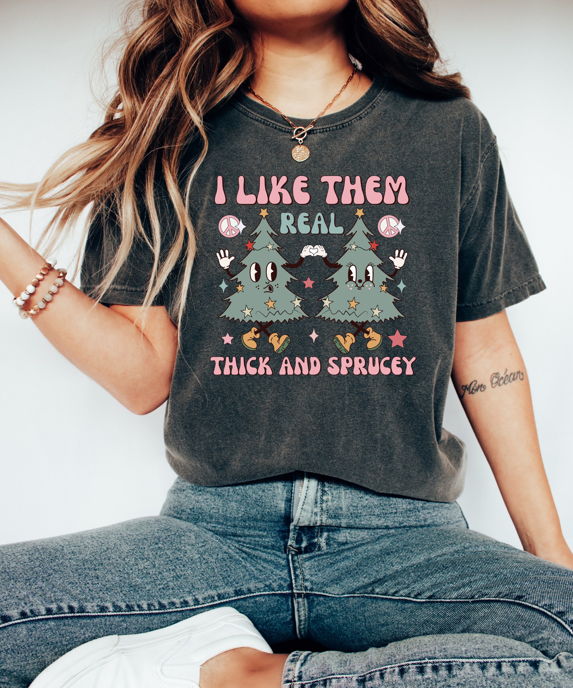 Thick & Sprucey Funny Christmas Shirt - Retro Holiday Sweatshirt image 3