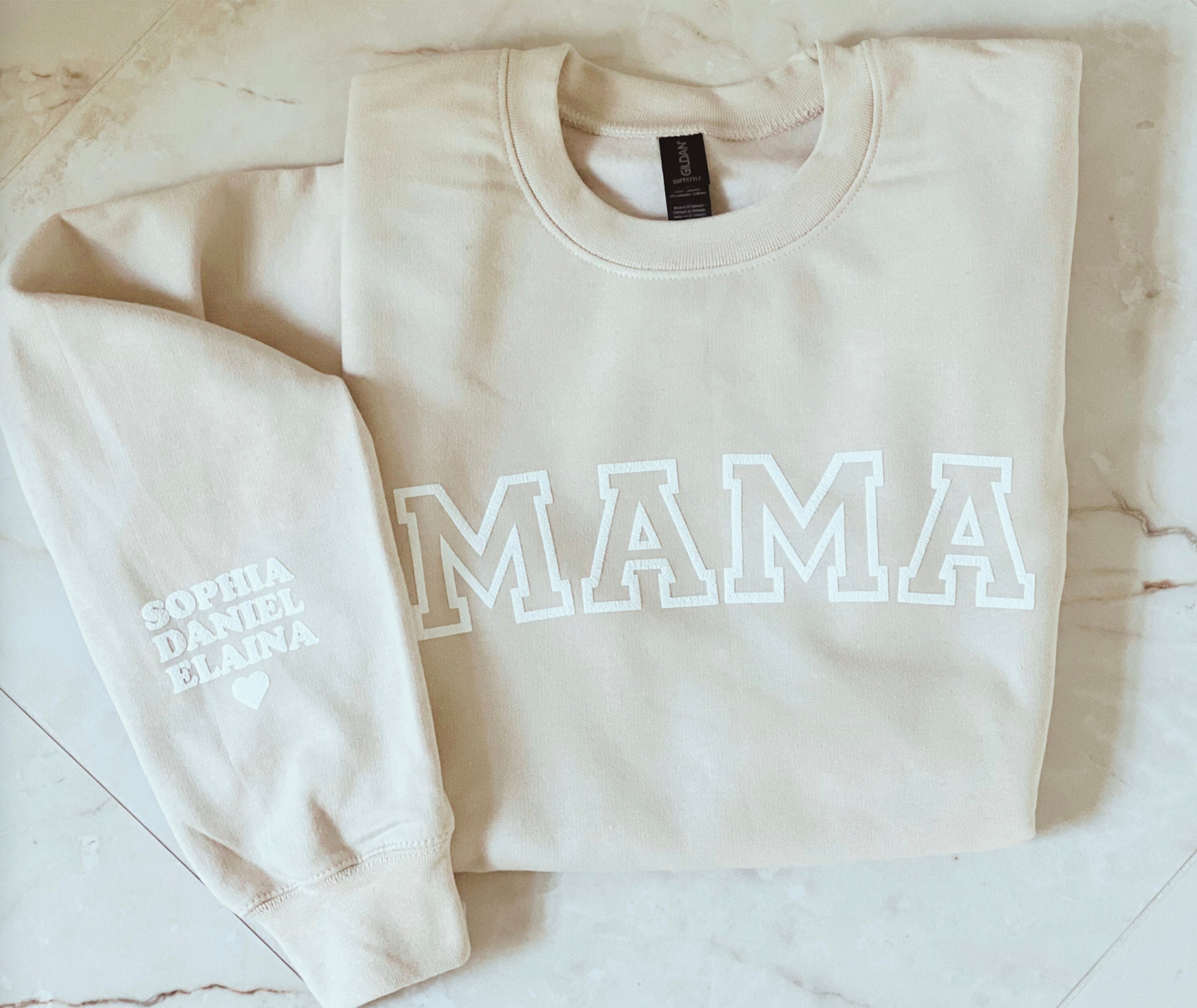 Custom Mama Sweatshirt with Kid's Name on Sleeve Personalized Mom Shirt Christmas Gift image 2