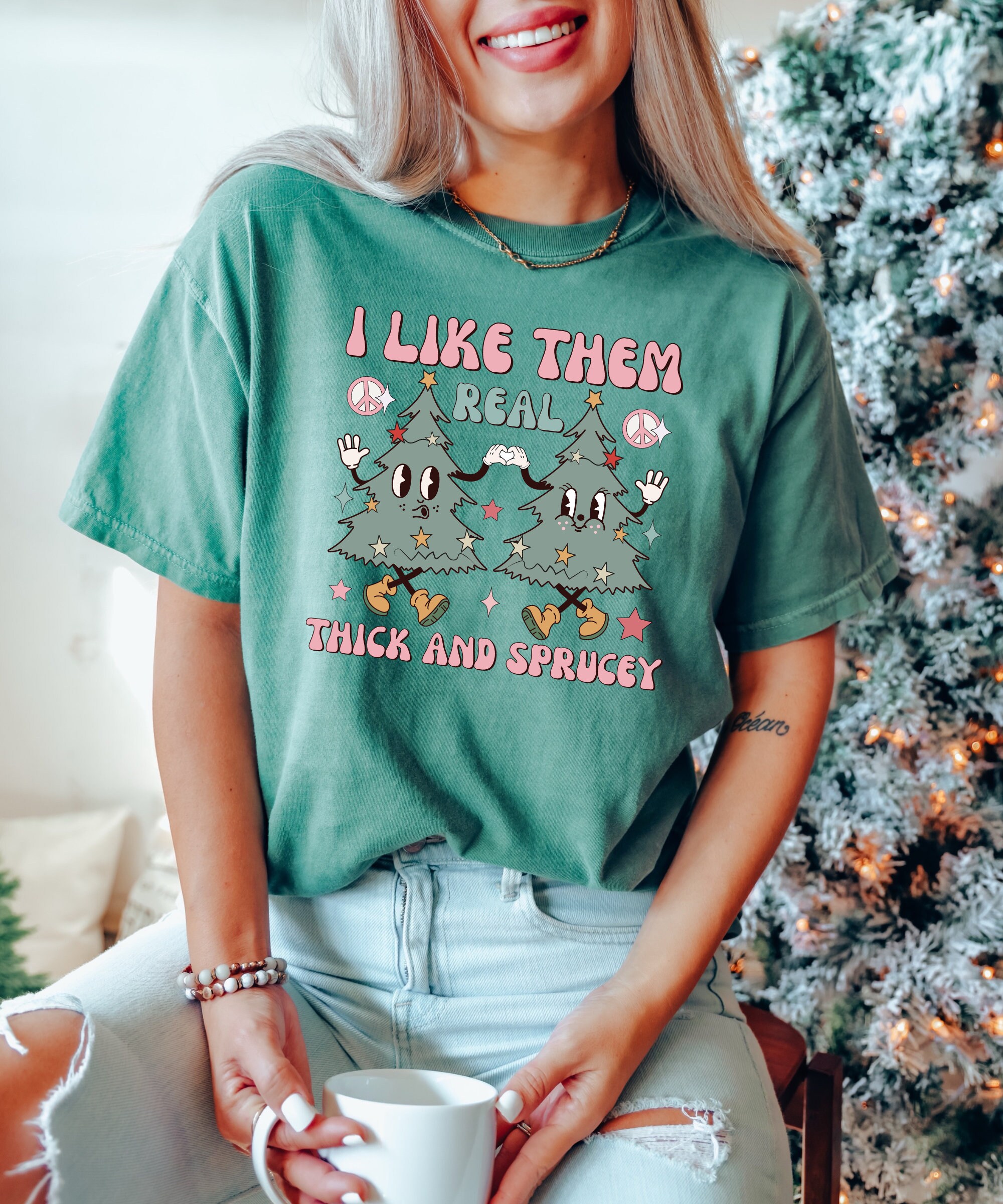 Thick & Sprucey Funny Christmas Shirt - Retro Holiday Sweatshirt image 1