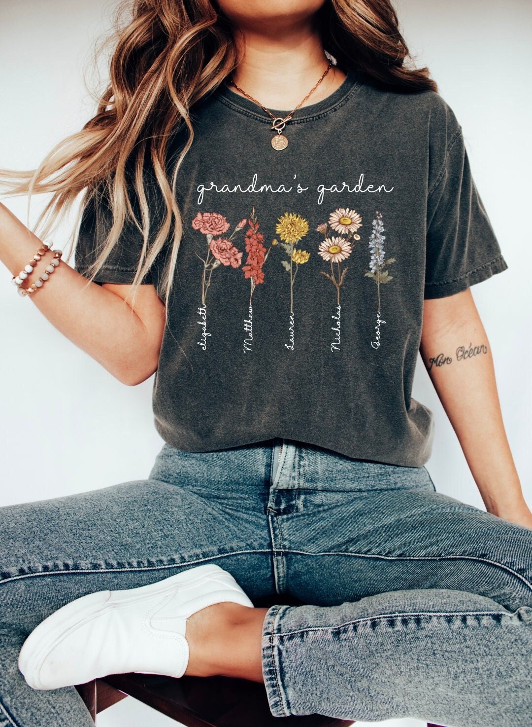 Grandma's Garden Kids Birth Month Flower Shirt - Personalized Christmas Gift image 0