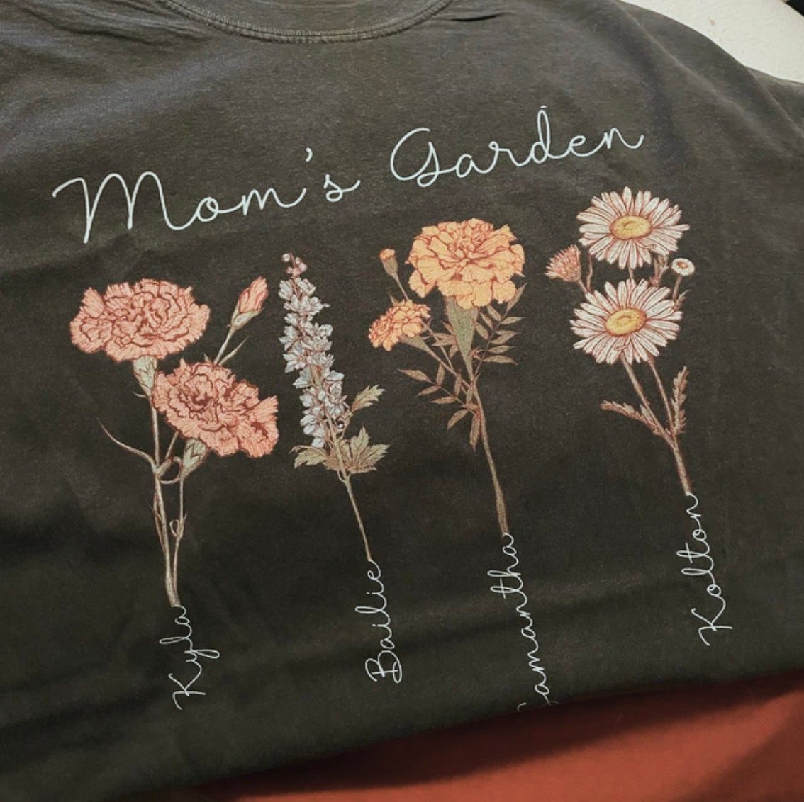 Grandma's Garden Kids Birth Month Flower Shirt - Personalized Christmas Gift image 1