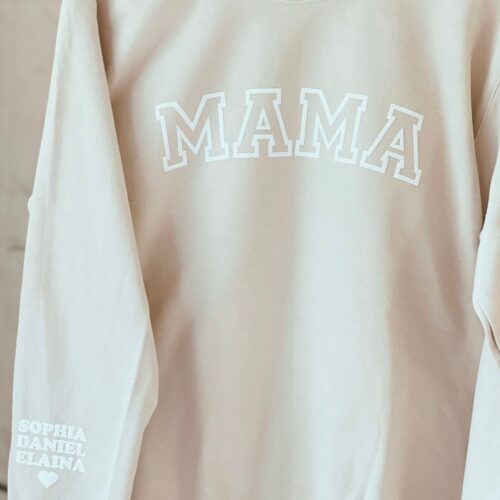 Custom Mama Sweatshirt with Kid's Name on Sleeve Personalized Mom Shirt Christmas Gift image 0