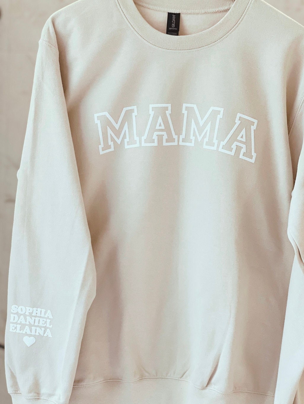 Custom Mama Sweatshirt with Kid's Name on Sleeve Personalized Mom Shirt Christmas Gift image 0