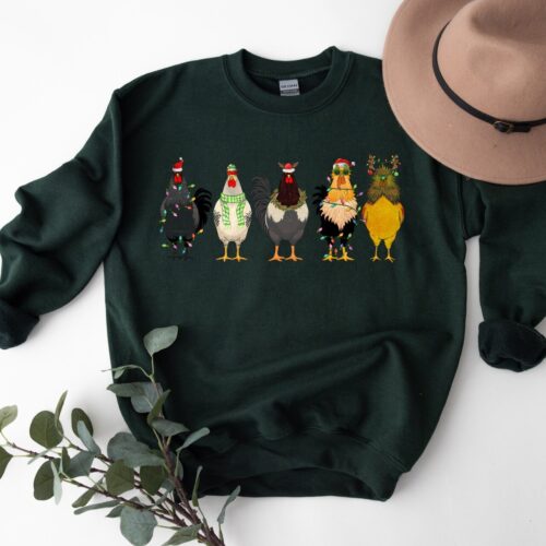 Festive Chicken Christmas Lights Sweatshirt: Perfect for Farmers image 0