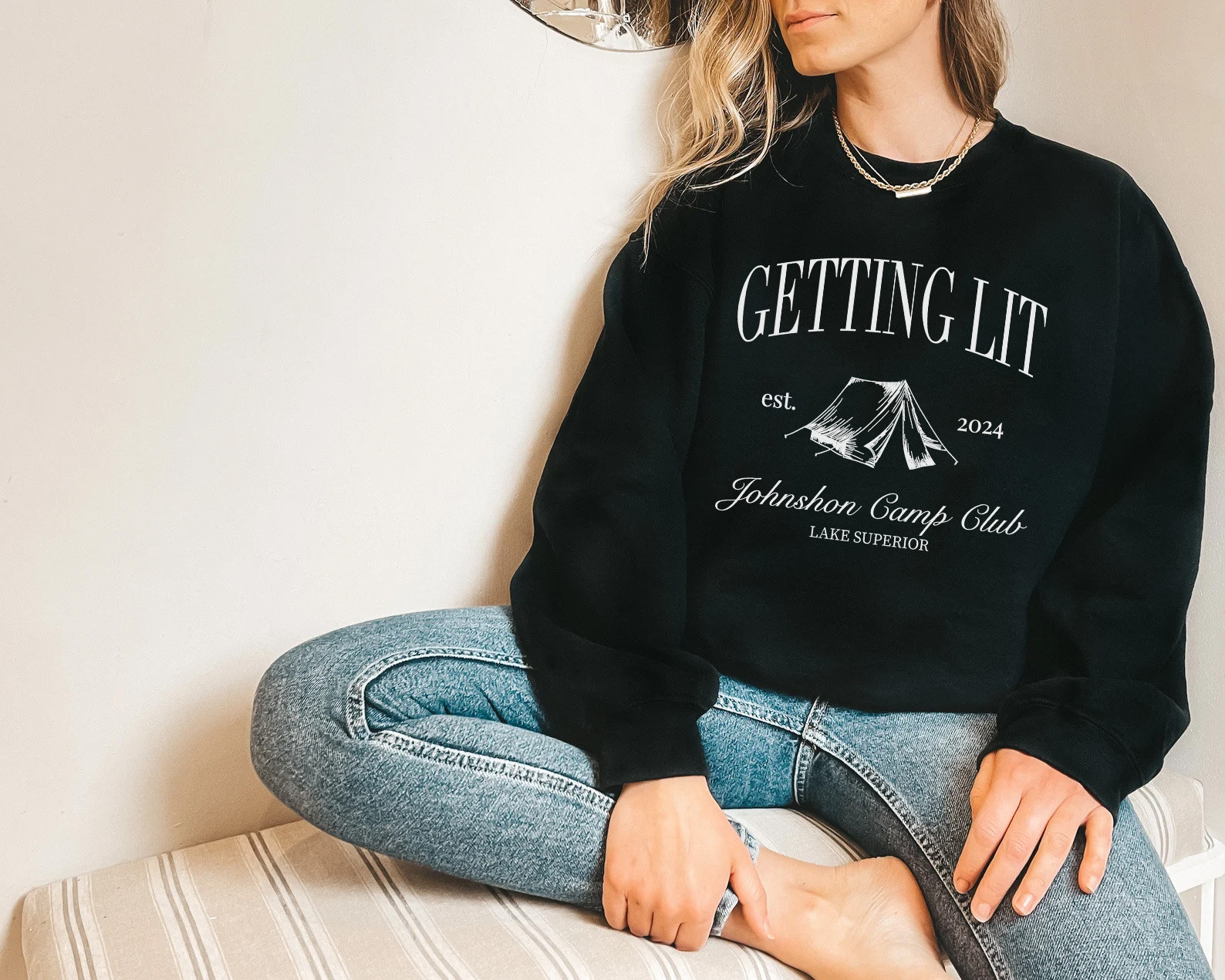 Camp Bachelorette Sweatshirt, Getting Hitched Getting Lit, Personalized Custom Name, Bridal Party Gift, Trendy Hiking Bach, Mountain Camping image 2