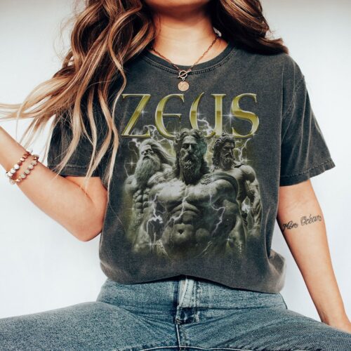 Zeus Vintage 90s Bootleg Tee | Washed Oversized Unisex Gym Shirt image 1