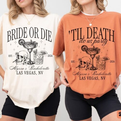 Bride or Die - Funny Halloween Bachelorette & Squad Shirts image 0