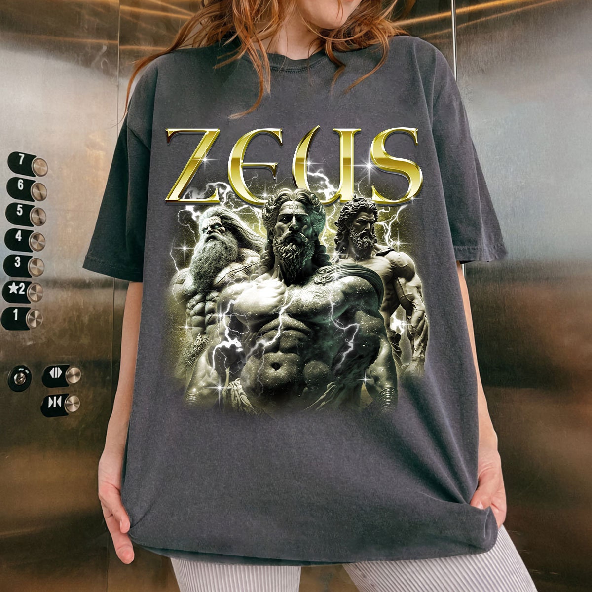 Zeus Vintage 90s Bootleg Tee | Washed Oversized Unisex Gym Shirt image 2