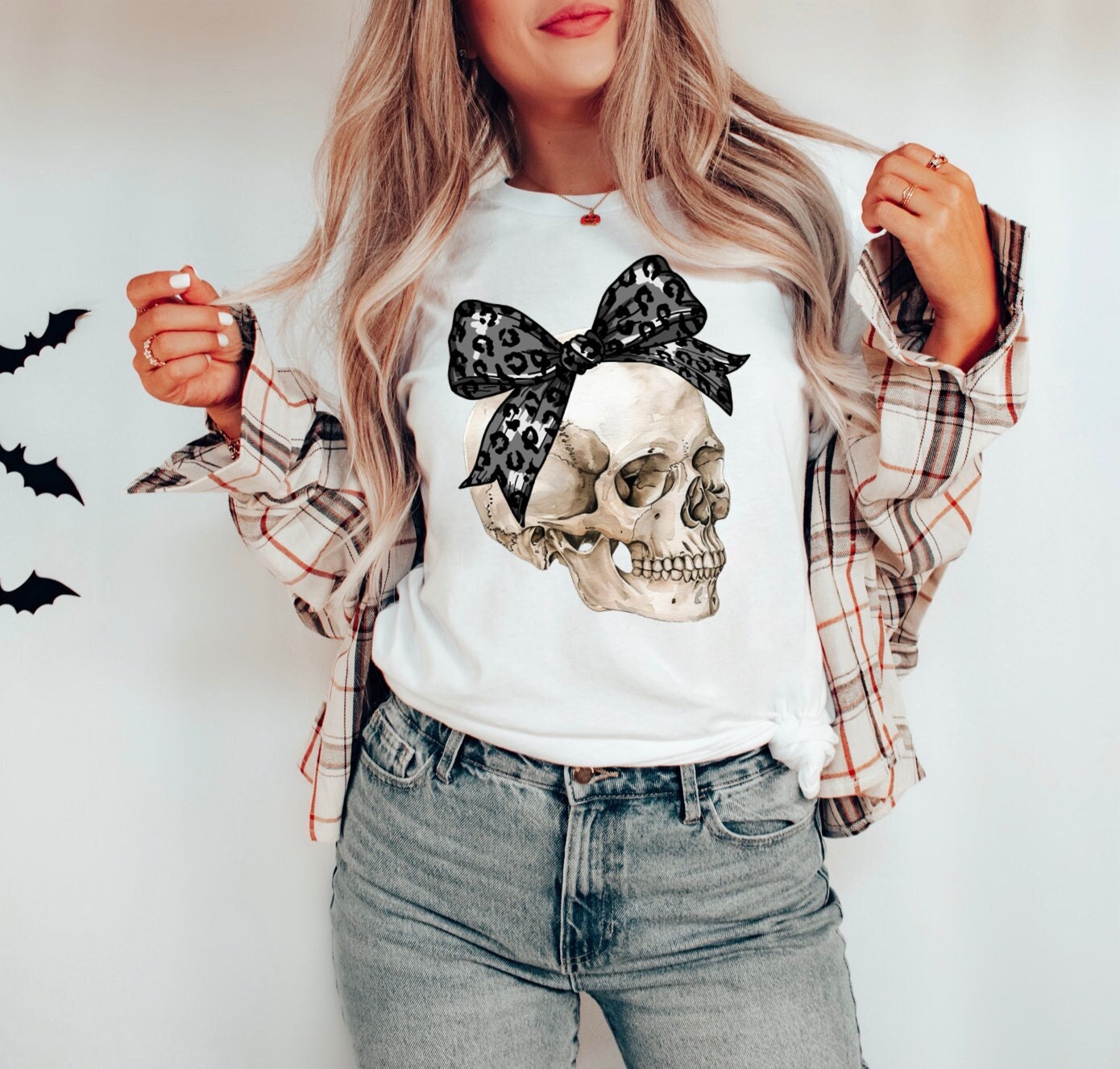 Cute Fall Shirt - Girly Skeleton Shirt Happy Halloween Tee image 2