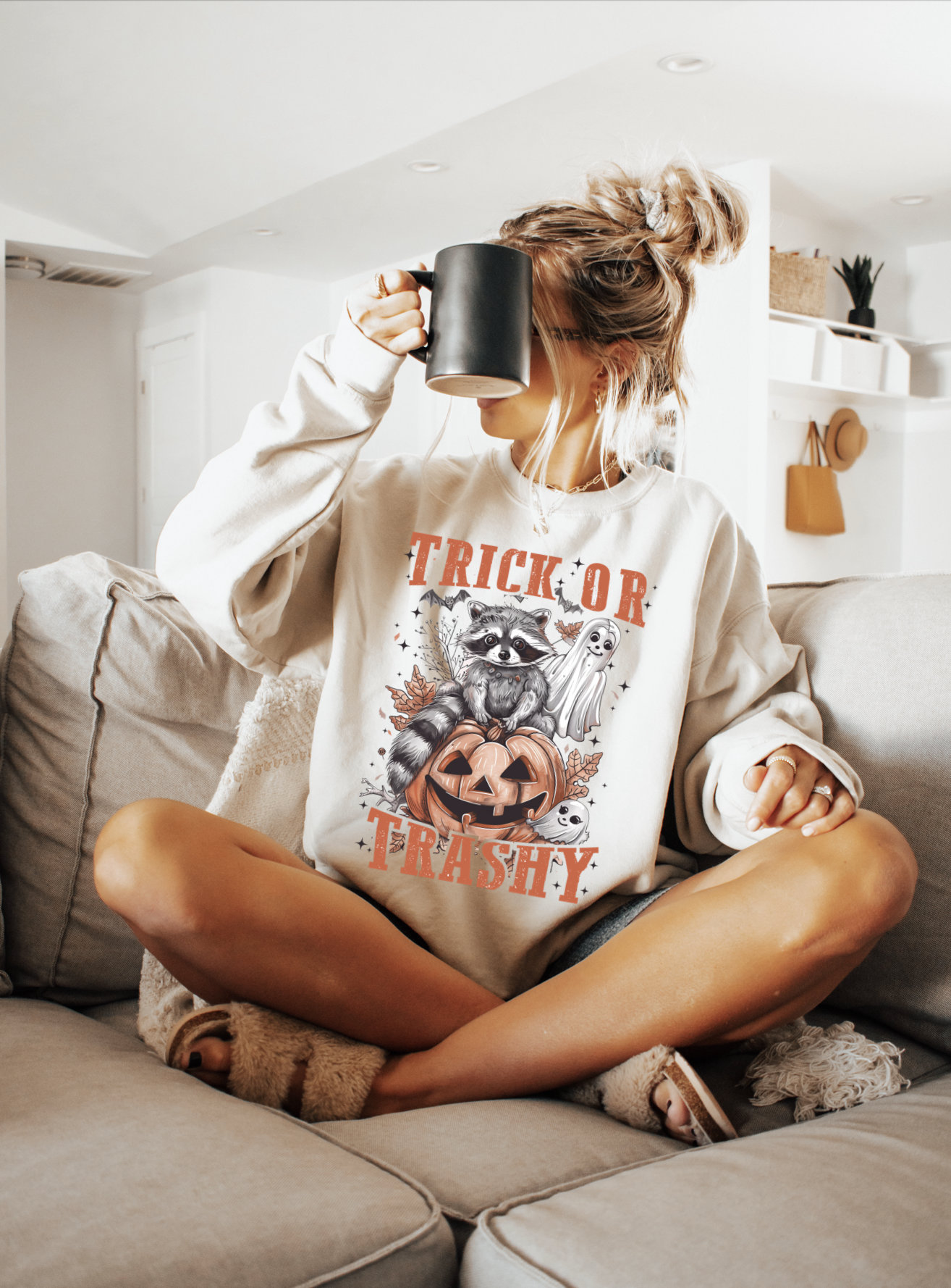 Funny Fall Raccoon Shirt Feral Girl Halloween Tee image 1