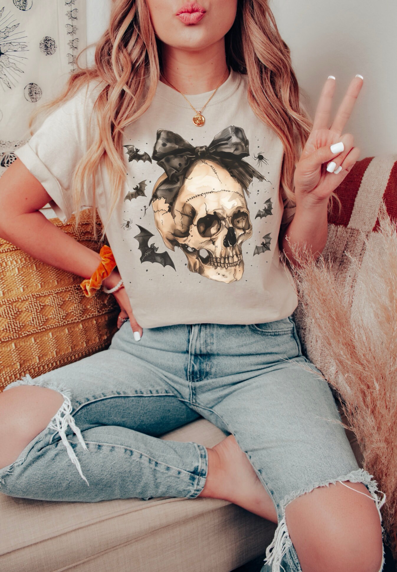 Skull Graphic Girly Halloween Shirt image 1