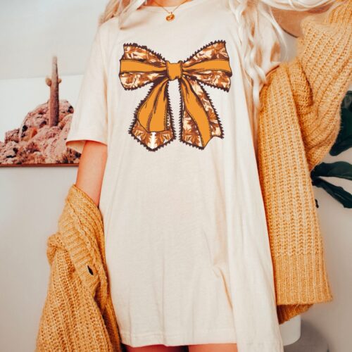 Retro Fall Shirt with Girly Coquette Bow Aesthetic Thanksgiving Tee image 0