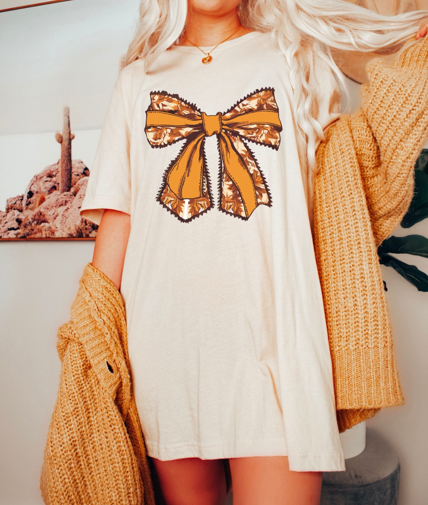 Retro Fall Shirt with Girly Coquette Bow Aesthetic Thanksgiving Tee image 0