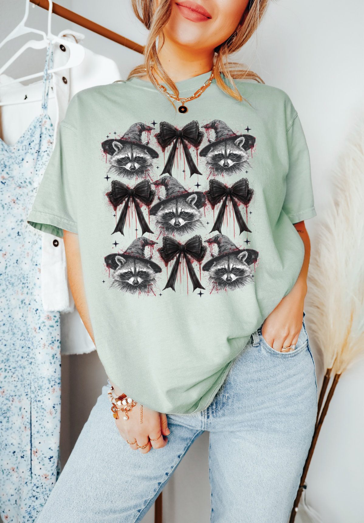 Funny Raccoon Feral Girl Fall Shirt - Cute Halloween Raccoon Tee image 0