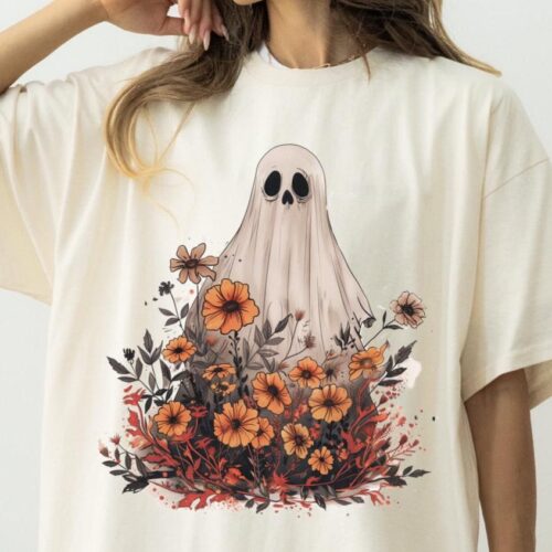 Vintage Floral Ghost Halloween Shirt image 0