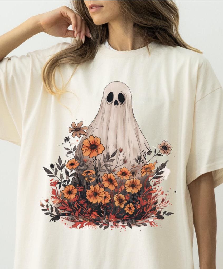 Vintage Floral Ghost Halloween Shirt image 0