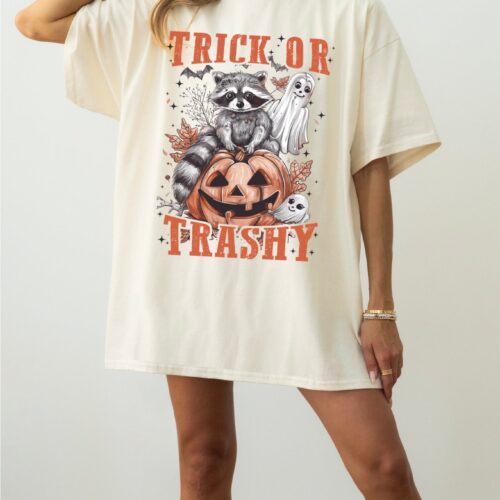 Trick or Trashy Raccoon Halloween Shirt image 0