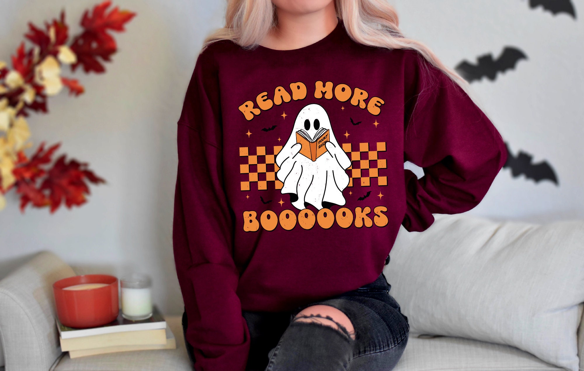 Spooky Teacher & Book Lover Halloween Sweatshirt for Fall image 1